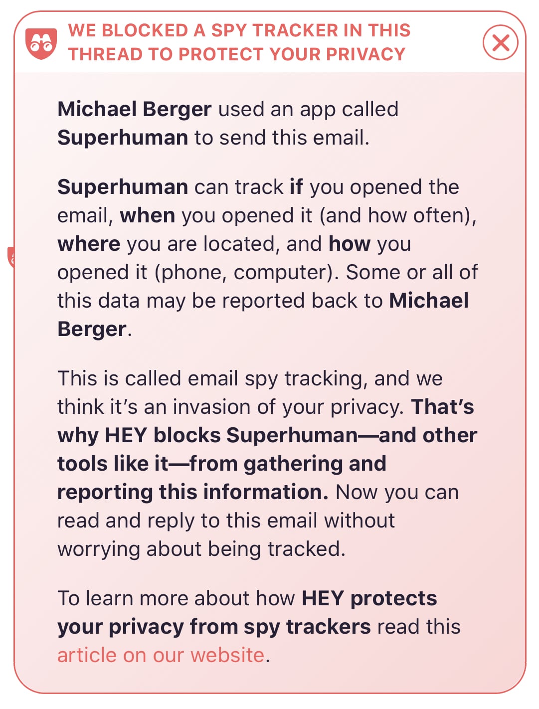 Screenshot of the anti-tracking banner